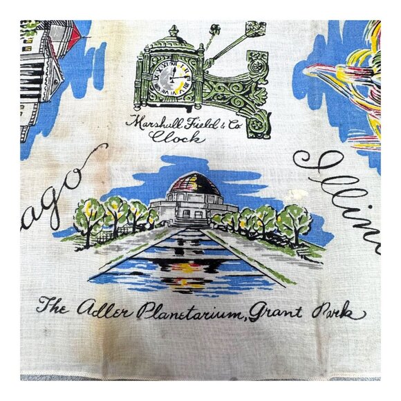 Vintage Chicago Illinois City State Landmarks RARE Souvenir Handkerchief READ - Picture 3 of 13